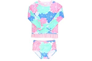 RuffleButts Baby/Toddler Girls Long Sleeve Rash Guard UPF50+ Sun Protected Bikini Swimsuit