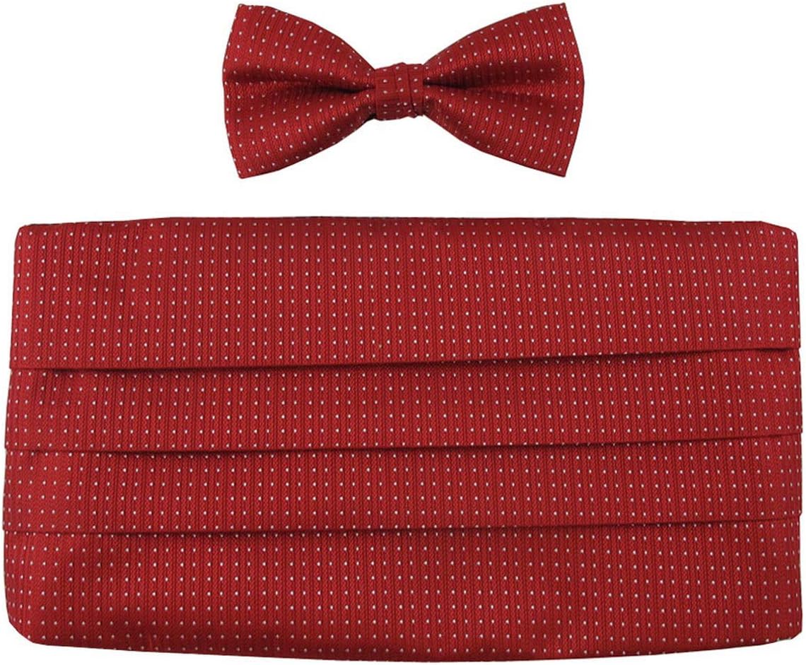 Men's Formal Micro Polka Dot Matching Cummerbund and Pre-Tied Bow Tie Wedding Set