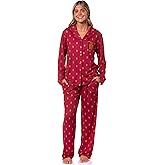 Harry Potter Women's Gryffindor Allover Lion Design Classic Pajamas Button-Up Top and Pants Lounge Sleep Set