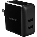 AmazonBasics Chargeur mural USB à 2 ports pour téléphone, iPad et tablette, 2,4 A, noir