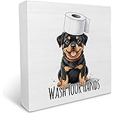 KU-DaYi Funny Rottweiler Dog Bathroom Wooden Box Sign, Wash Your Hands Sign Bathroom Decor, Rottweiler Desk Accessories for Dog Lovers Wooden Block Plaque Desk Shelf Decor 5x5 Inch