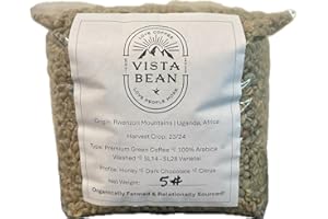 VISTA BEAN UGANDAN GREEN COFFEE BEANS (UNROASTED) - 5 LB BAG - NATURAL / DRUGAR - Naturally Processed - Eastern Africa - Rwenzori Mountains - Organically Farmed & Relationally Sourced - 100% Arabica - SL14 & SL28 Varietal