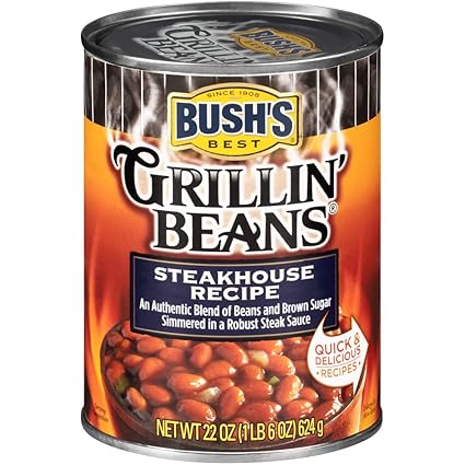 Amazon Com Bush S Best Canned Steakhouse Recipe Grillin Beans Source Of Plant Based Protein And Fiber Low Fat Gluten Free 22 Oz Prime Pantry