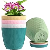 WSMKSZ 6 inch Flower Pots, 5 Pack Plant Pots with Drainage Holes and Saucers for Indoor Plants, Plastic Planters with Water Ripple for Small Garden House Plants, Nursery Pots for Succulent, Colorful