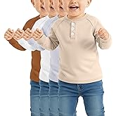 LessonZoo 4 Pack Toddler Boys Girls Thermal Long Sleeve T-Shirts Henley Undershirt Top Basic Layer Long Sleeve Fleece T-Shirt