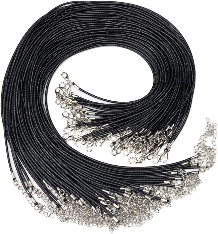 GENGMEI100Pcs 18" Black Necklace Cord for Pendants with Lobster Clasp Bulk for DIY Jewelry Making (2.0 mm)
