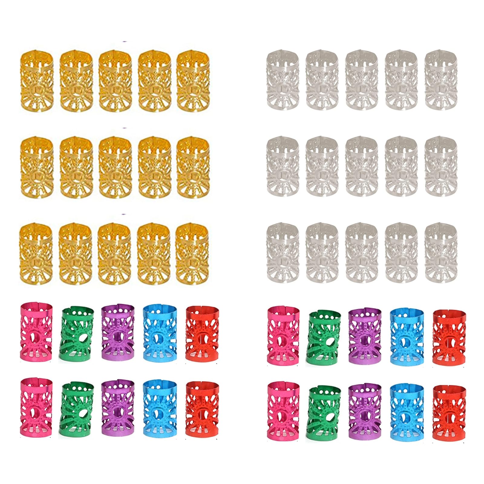 SWYSGS HAIR_CLIP Pack of 50 Aluminium Dreadlocks Beads, 20 Colors, Adjustable, Easy to Use, Special Pattern, Female