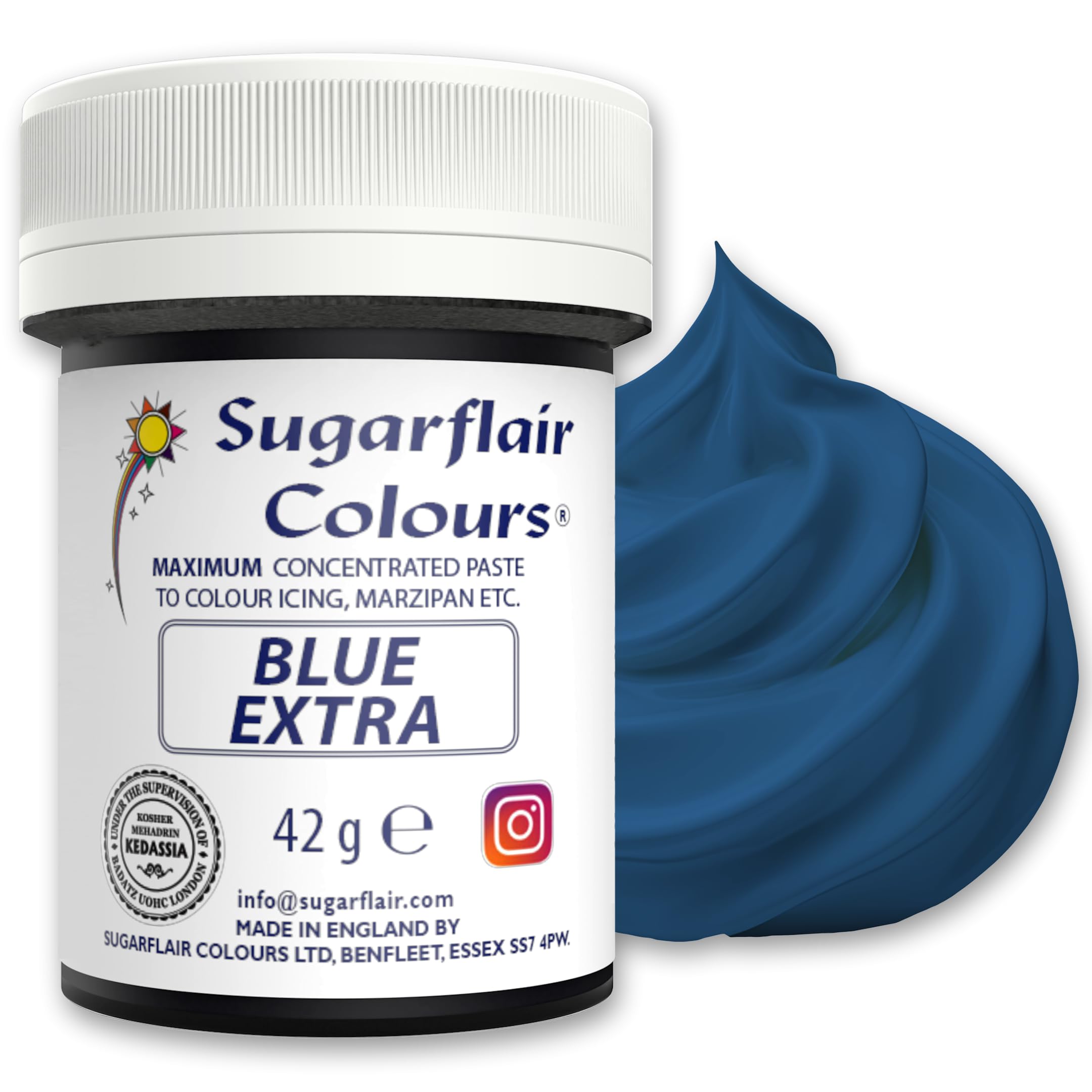 Sugarflair Blue Extra Food Colouring Paste 42g - Maximum Concentrated Paste Food Dye for Cake Decorating, Fondant, Buttercream, Cake Batter and More - Vegan, Kosher, Bake-Stable