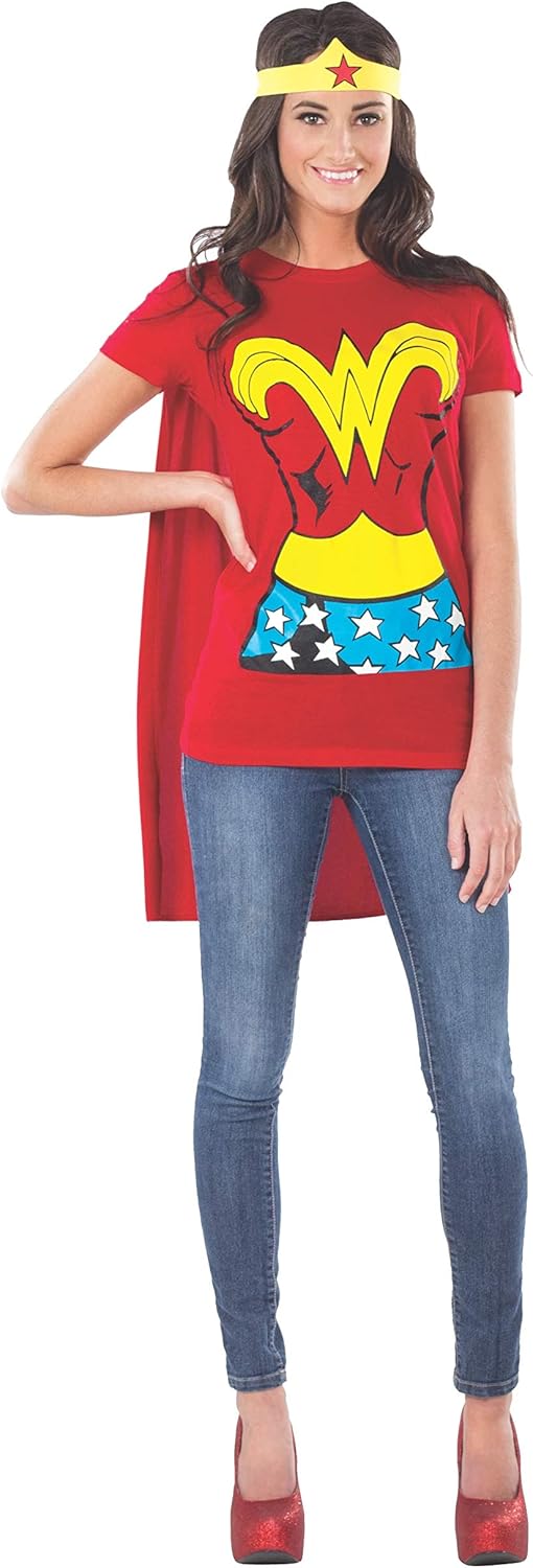 Rubie's Costume DC Comics Wonder Woman T-Shirt With Cape And Headband  Red: Clothing