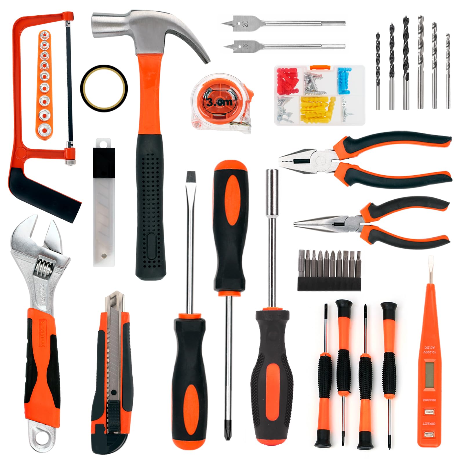 Tool Kit with Drill, Yougfin 20V Cordless Power Drill with 2 Batteries & Charger Drill Sets Combo Kit for Men 114 pcs Household Hand Tools for Home Apartment Dorm Repair