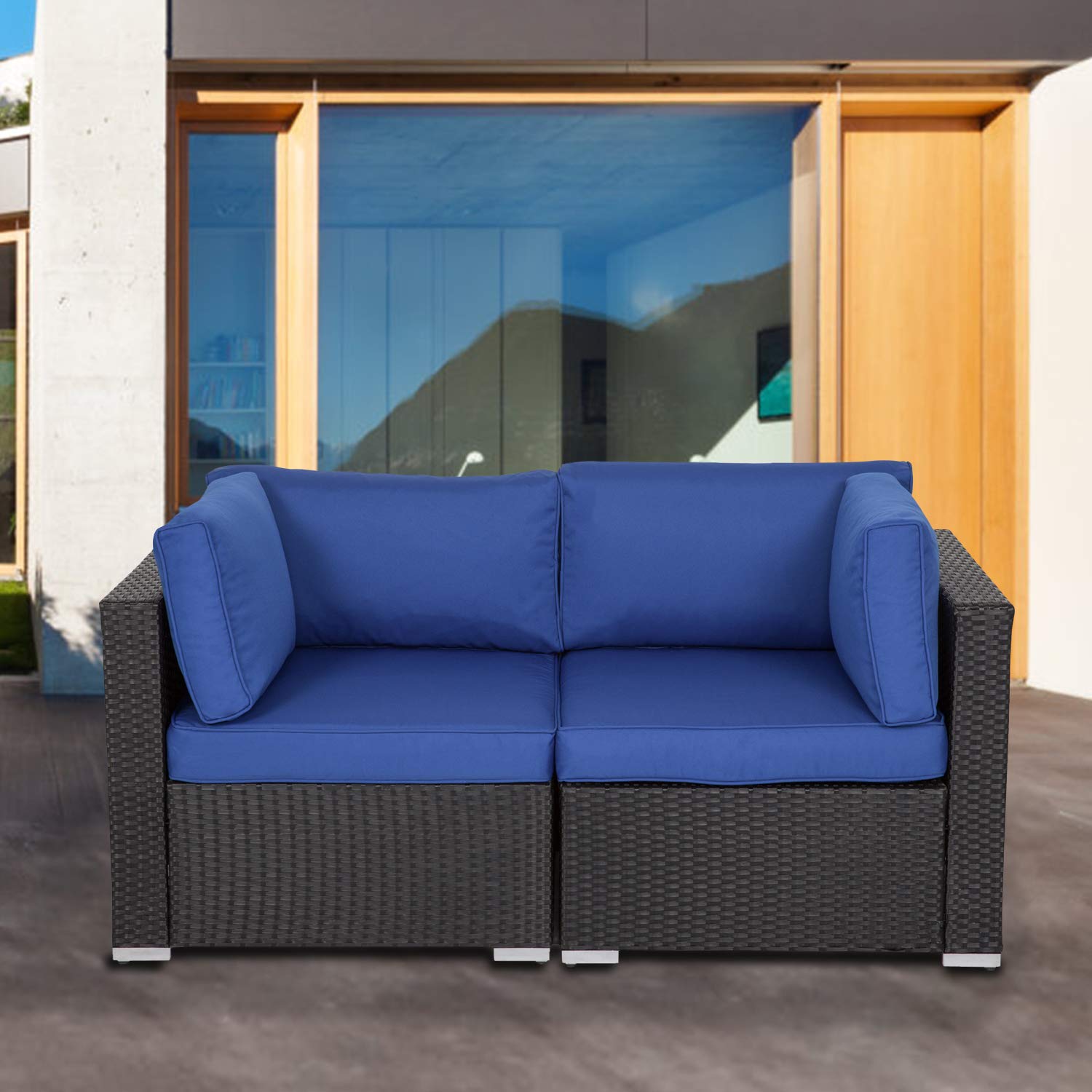Kinbor Black Wicker Patio Loveseat 2 Pcs Buy Online In Japan At Desertcart