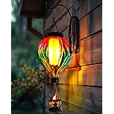 Hot Air Balloon Hanging Solar Lantern Outdoor Waterproof with Flickering Flame Gifts for Women Grandma Mom Glass Hanging Sola