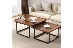 Windpost Square Nesting Coffee Table Set of 2, 23.6"+19.7" Nesting Tables,Small Square Coffee Table with Fluted,Center Table for Living Room Bedroom Office Balcony Yard (Walnut)