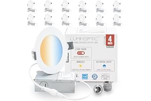 LUMINEPTIC 4 Inch White 9W 5CCT Selectable Color 750LM Dimmable Ultra-Slim Recessed LED Pot Light,Bathroom & Damp Location-27