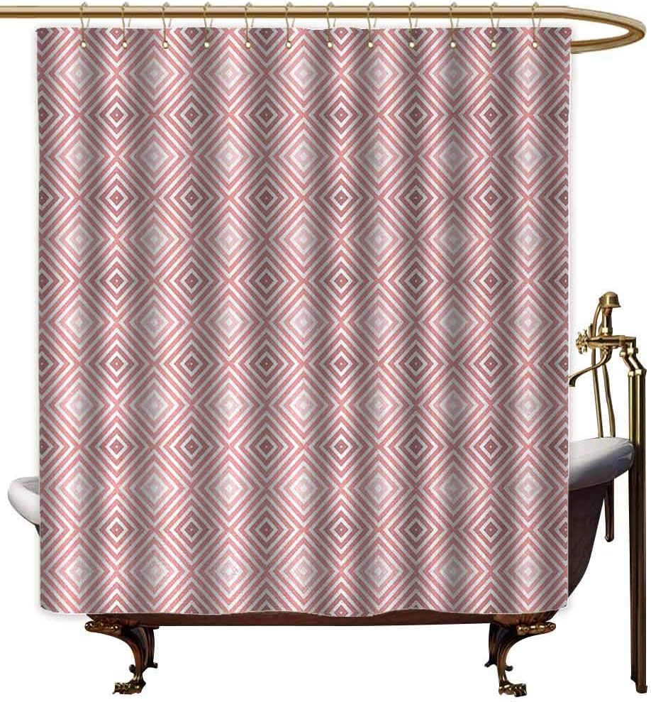 Genhequnan Geometric Extra Wide Shower Curtain Diamond Shaped Enlarging Forms Rhombus with Simple Striped Lines Artful Image Fabric Shower Curtains for Bathroom W108 x L70 Inch Pale Pink