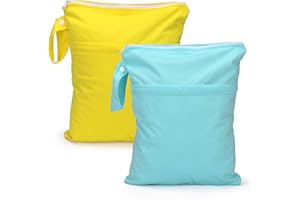 eaxin 2pcs Cloth Diaper Wet Dry Bags Waterproof Reusable with Two Zippered Pockets Stroller Travel Beach Pool Daycare Soiled Baby Items Yoga Gym Bag for Swimsuits or Wet Clothes-11 x 14"