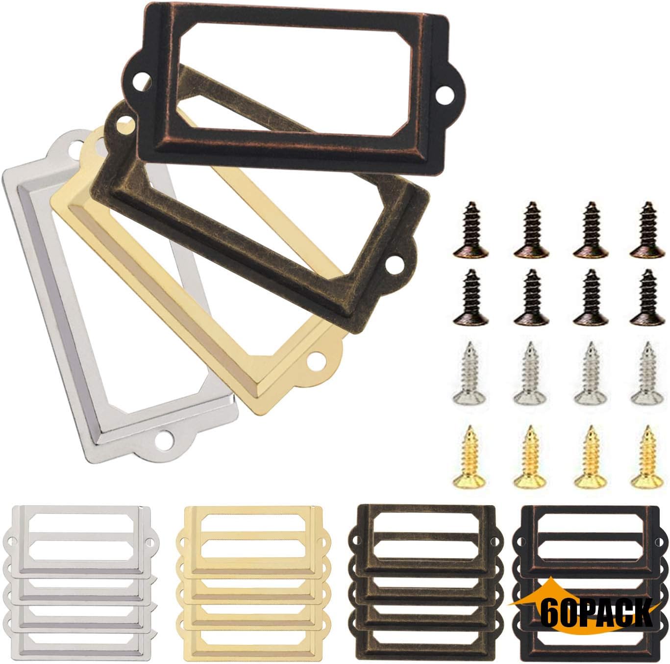 Zuzer 60pcs Label Frame Card Holder,Label Holders Metal Drawer Label