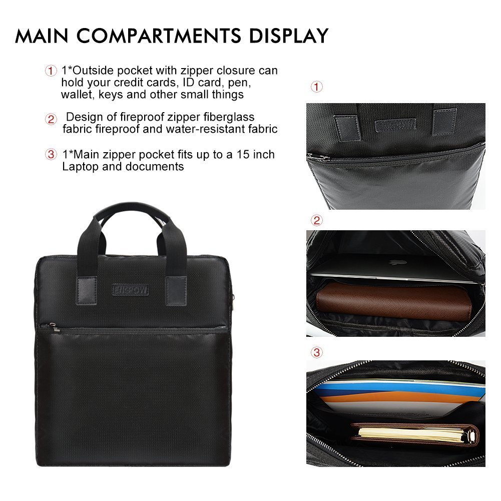 Water Resistant Briefcase Document Bag 15 x 11 x 3 inch NON-ITCHY Silicone Coated Fire Resistant Money Cash Holder Waterproof Safe Storage Handbag for Notebook Computer,Money,Documents,Jewelry Passport and more