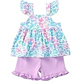 Toddler Baby Girl Clothes Summer Sleeveless Floral Ruffle Shirts Tops+Solid Color Shorts Outfits Clothing Set