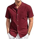 COOFANDY Mens Casual Cotton Linen Shirt Short Sleeve Button Up Shirts Summer Beach Top