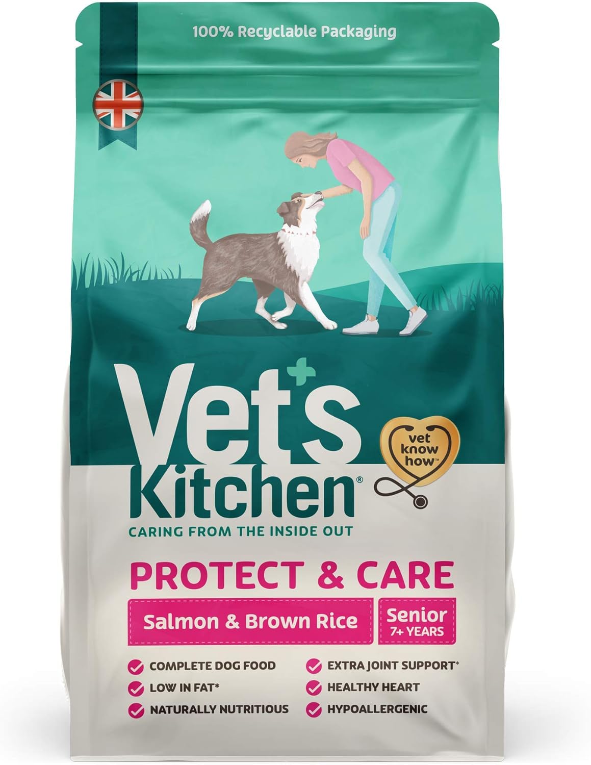 Vet's Kitchen Dry Dog Food Senior Salmon & Brown Rice Protect & Care 3kg, 3 kg (Pack of 1)