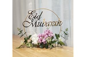 ElodieAu Eid Mubarak Decorations, Spring Artificial Flowers Garland Desktop Metal Rings Ornaments, Ramadan Kareem Table Decorations for Home Indoor and Outdoor Desk Party Supplies
