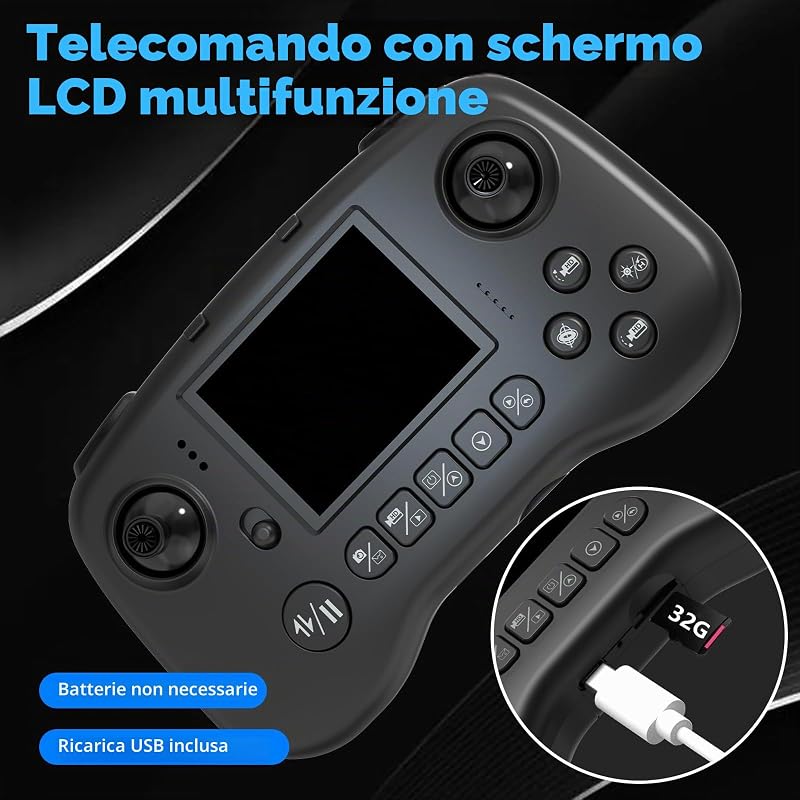 Drone con Camera, Schermo LCD FPV Live Video, Droni Motore Brushless, Sistema di Prevenzione Ostacoli a 270°, 3D Flips, Supporta Schede SD fino a 32 GB, Peso Inferiore a 250g per Beginners