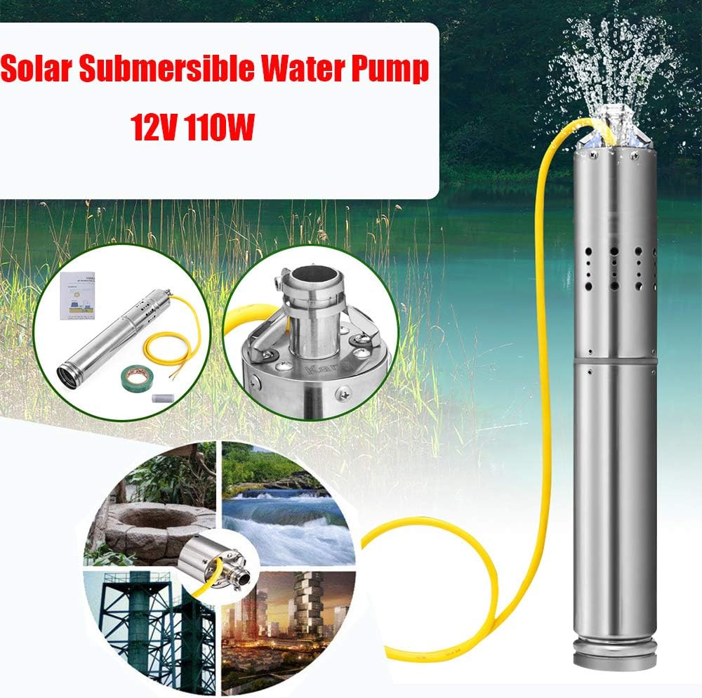 HOTSTORE Submersible Bore Hole,Solar Fountains Submersible Water Pump,Solar Powered Water Pump Farm & Ranch Fountains Stainless Steel Deep Well 20m Life