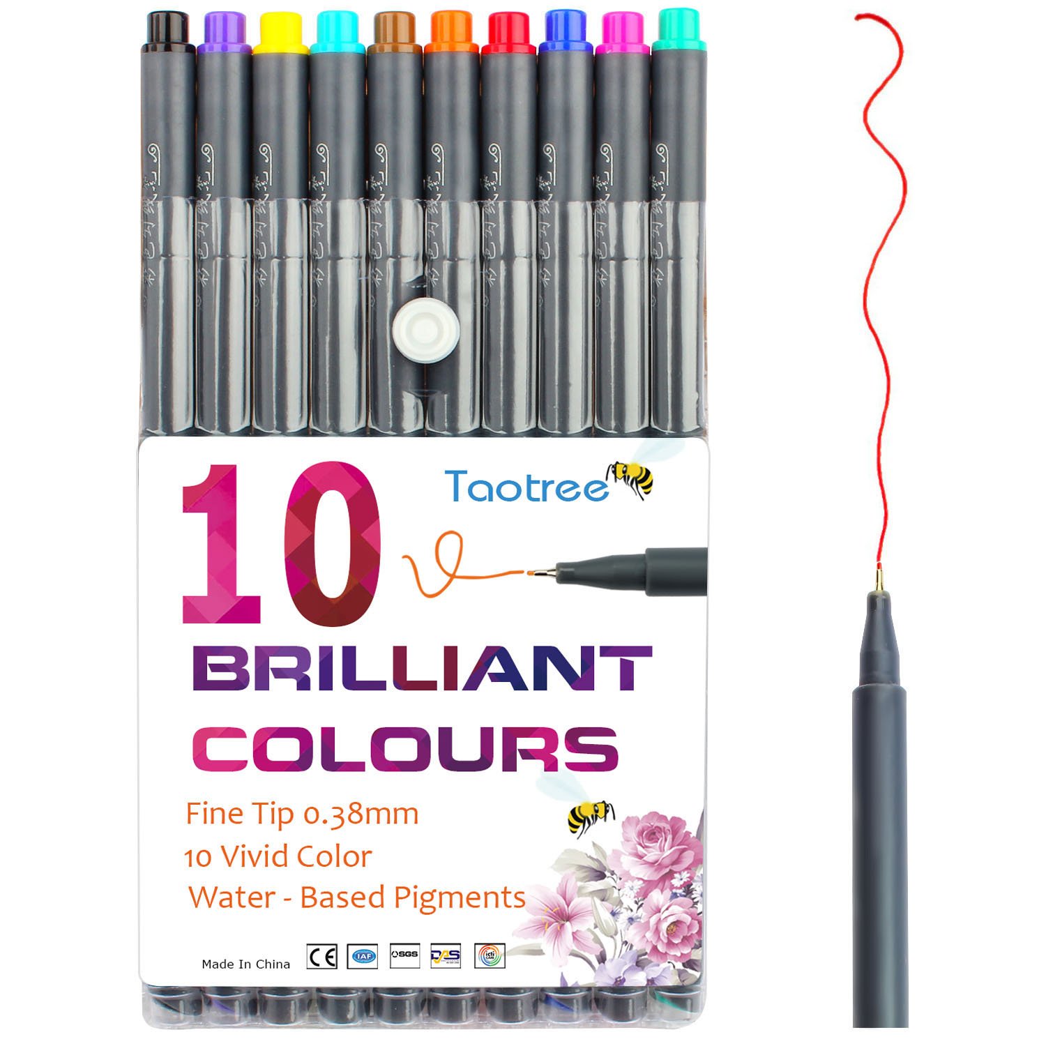 Taotree Fineliner Pens Coloured Set Fine Point 0.38mm in 10 Assorted Colours No Duplicates for Bullet Journal Artists Fine-Ink Drawings and Adult Colouring Books (10 Fineliner Pens)