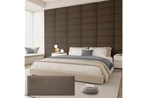 Amoveo Upholstered Headboard for King Size Bed, Wall Mounted & Peel and Stick Headboard, Soundproof DIY Wall Panels, Leather Head Board in Modern Design for Bedroom (12 Panels, Each 23.62"x9.84"