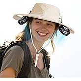 AMACOOL 2-in-1 Hands-free Hat Fan with Detachable Neck Fan, UPF 50+ Wide Brim Sun Hat, 3-Speed Adjustable, 2600mAh Rechargeable Fishing Essentials for Men Women Camping Travel Delivery Outdoor-Khaki