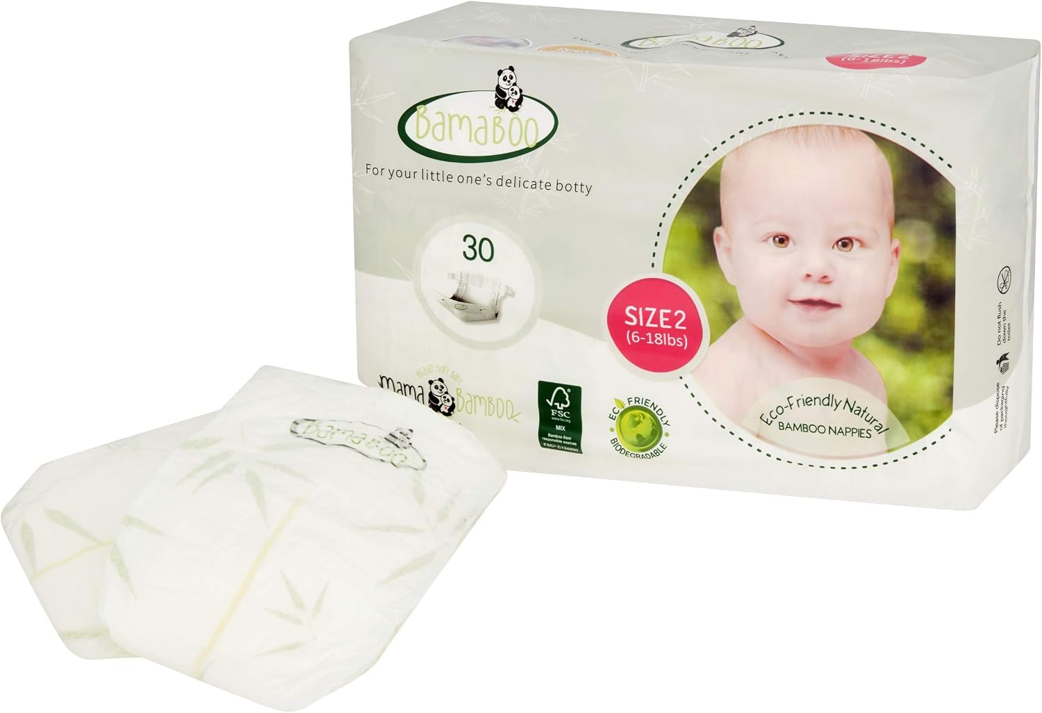 Mama Bamboo Couches écologiques biodégradables Taille 2 Bambou de Luxe sans chlore Hypoallergénique, White, Size 2 (Pack of 30) - Image 3