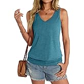 EasyGala Womens Banded Bottom V Neck Tank Tops Sleeveless Cami Shirts Casual Loose Fit Clothes 2026 Summer