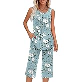 Findsweet Women Pajamas Sets Loungewear Soft Sleepwear Two Piece Summer Sleeveless Pjs Tank Top Pants with Pocket S-4XL