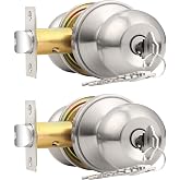 Probrico 2 Pack Keyed Alike Entry Door Knobs with Lock and Key Ball Door Knob Handles Entrance Door Lockset Brushed Nickel Finish