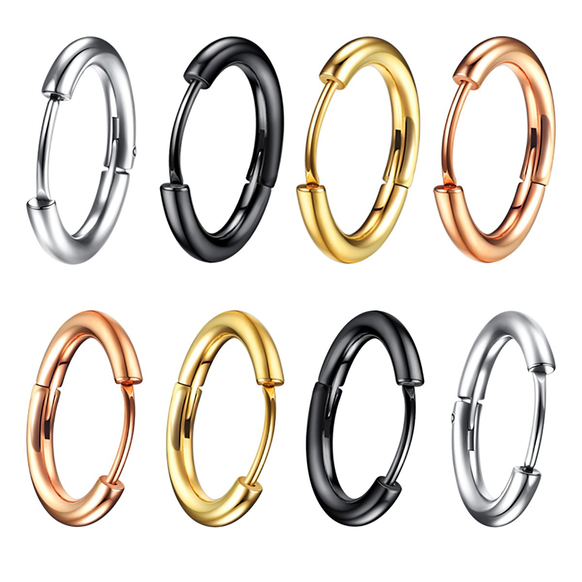Earrings Set for women silver, Earrings for Her, 5 pairs Stud Earring Stainless Steel small Hoop with Stainless Steel 8, 10, 12, 14, 19mm
