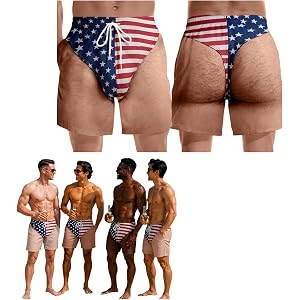 Customized Funny US Flag 3D Hairy Leg Patriotic Swim Trunk for Men Features Prank Design 4th of July Costume Beach Short