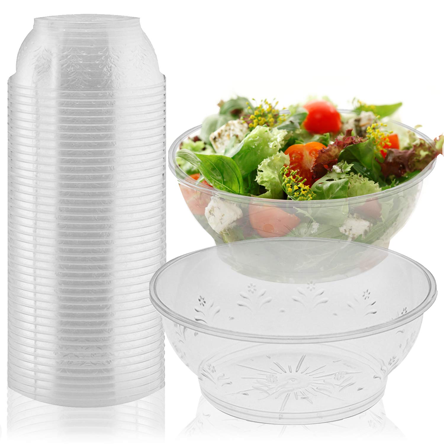 20 Elegant Clear Hard Plastic Disposable Bowls, 285 ml Reusable