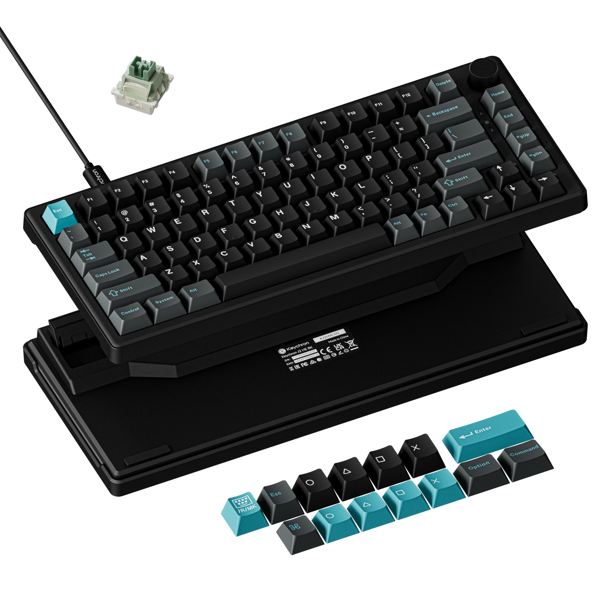 Keychron J2 HE TMR Wired Gaming Keyboard Volume Knob, 8000Hz Rapid Trigger Launcher Web with RGB Hot-Swappable Ultra-Fast Lime Magnetic Switch, Non-Shine-Through PBT for Mac Windows Linux - 75% Layout