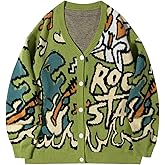 WDIRARA Men's Button Down Cardigan Sweaters Graphic Long Sleeve V Neck Knit Outerwear