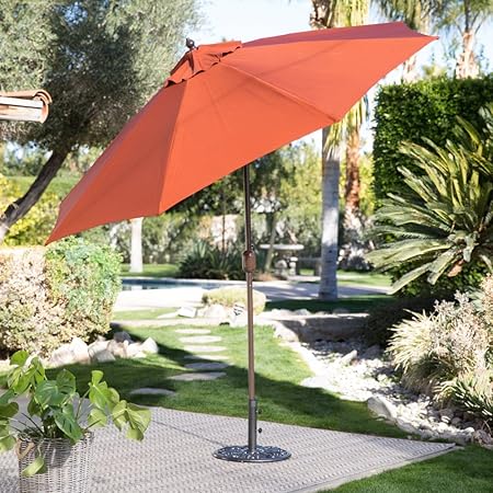 Coral Coast 9 Ft Push Button Tilt Wind Resistant Patio Umbrella Amazon Co Uk Garden Outdoors