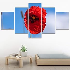 SIGNWIN 5 Panel Canvas Wall Art Red Fields...