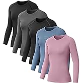 NebuKinex 5 Pack Women's Compression Shirt Long Sleeve Workout Tops Athletic Baselayer Quick Dry Gym Yoga Running T-Shirt