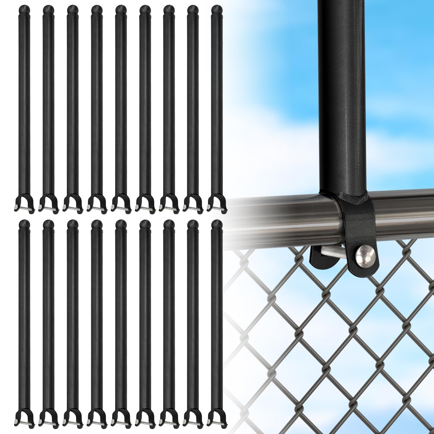 Photo 1 of 18 Pack Chain Link Fence Extension, 25.2'' Fence Extension Height, Galvanized Post Extender for Dogs and Privacy (1-3/8'', Black)