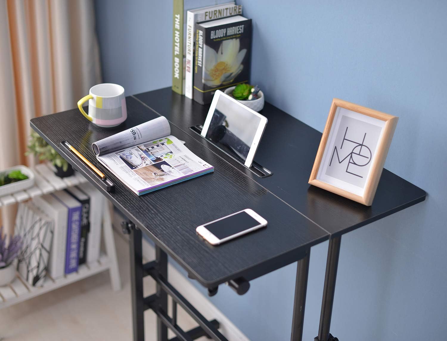 SIDUCAL Mobile Stand Up Desk, Adjustable Laptop Desk with Wheels Home Office Workstation, Rolling Table Laptop Cart for Standing or Sitting, Black: Kitchen & Dining