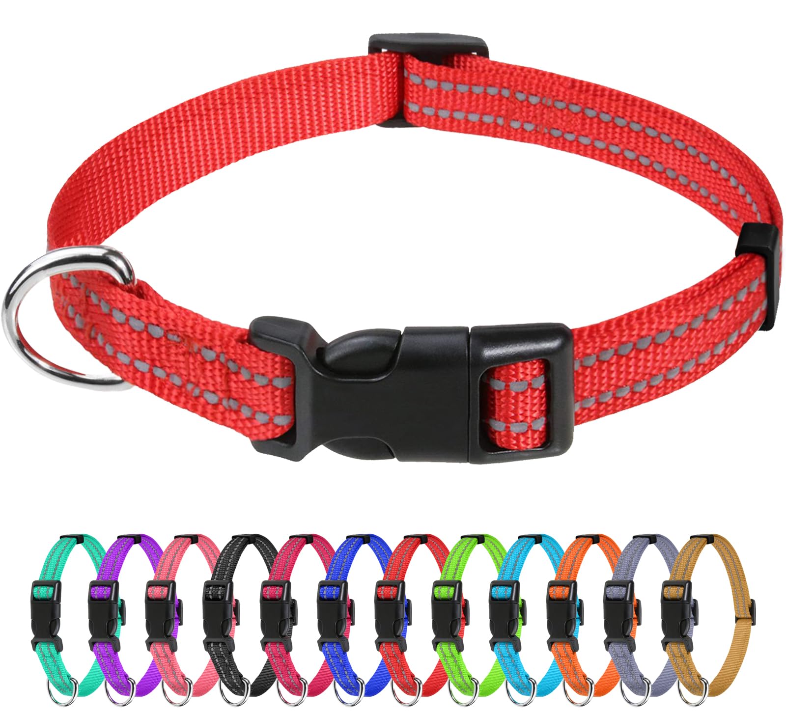 TagMe Reflective Nylon Dog Collars, Adjustable Classic Pet Collar with Quick Release Buckle for Puppy, Red, 1.0 cm Width