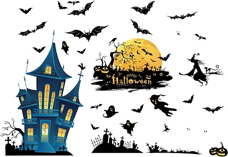 Amazon ハロウィン 飾り ウォールステッカー 窓 静電剥がせる 静電気シール 壁飾り 窓飾り 部屋 装飾品 インテリア コウモリ カボチャ 魔女 蜘蛛 幽霊 城 ネコ イベント テーマパーティー ホラー ランタン かわいい おしゃれ シール式 壁紙 ガラス 窓 Diy パーティー