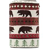 Blanket Throw Brown Bear and Pine Trees Pattern White Background Soft Lightweight Coral Fleece 230GSM for Baby 50 X 60