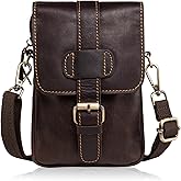 Hengwin Genuine Leather Phone Pouch for Belt, Small Men Bag Crossbody Purse, Cell Phone Holster Holder Case with Belt Clip Fits for iPhone 17 Pro Max 16/15 Pro Max Samsung Galaxy S25 Ultra (Coffee)
