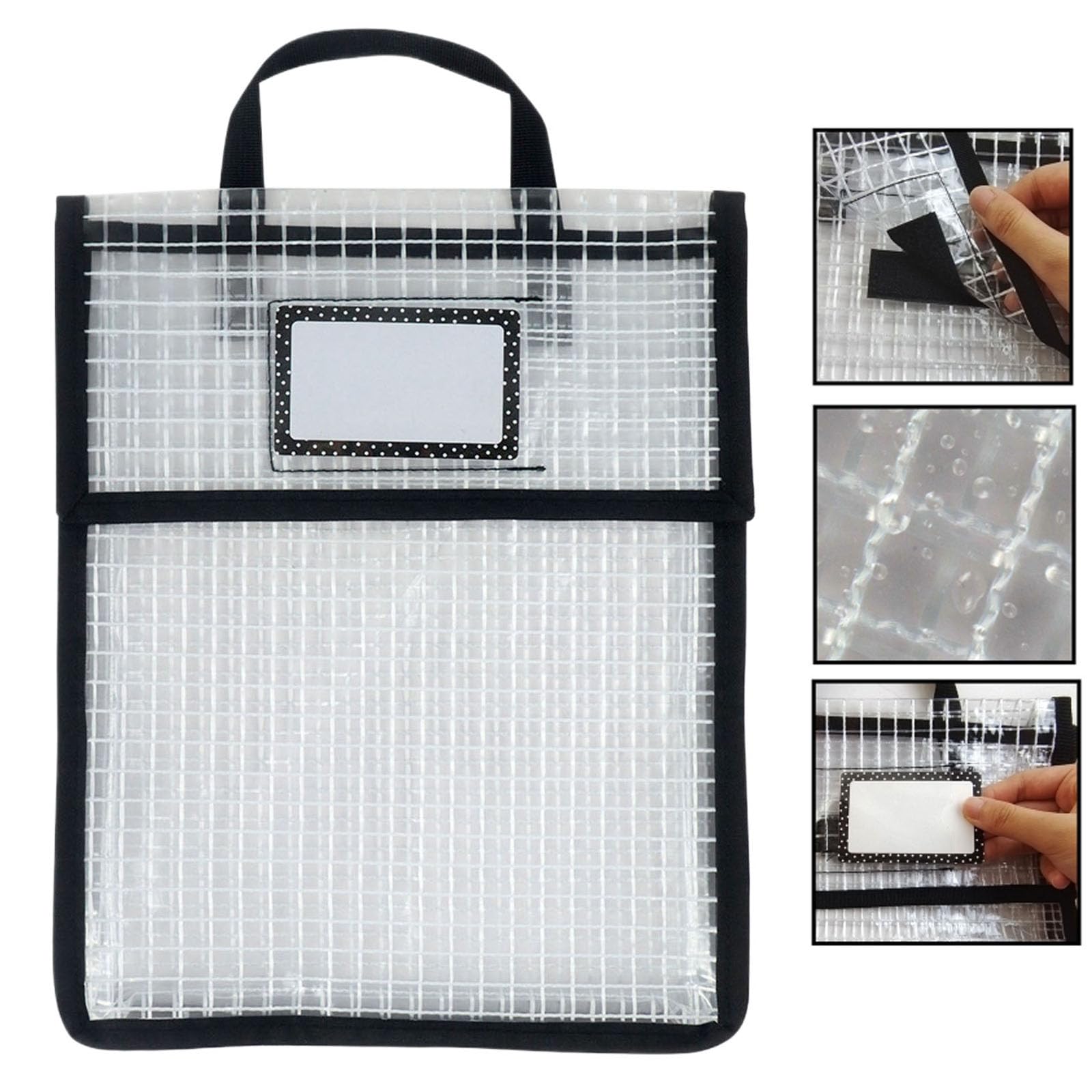 Oaygat A4 School Book Bag Mesh Book Pouch Handled Homework Stationery Organiser Folder Bag Transparent File Pouch Velcro Closure Document Folder File Tote Reading Homework Storage for School Kids
